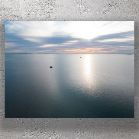 Catamaran at Sunrise on Calm Ocean Aerial Coastal Serenity Photo Download