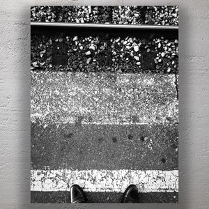 Feet Behind the Line Black and White Train Station Platform Photo Download