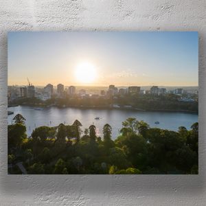 Sunrise Over Brisbane River and City Skyline from Botanic Gardens Photo Download