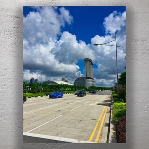 Singapore City Road with Modern Skyline and Blue Skies Photo Download