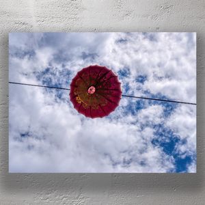 Red Chinese Lantern Floating Against a Cloudy Sky Traditional Asian Decor Aesthetic Photo Download
