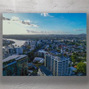 Aerial View of Kangaroo Point Brisbane Scenic Skyline and River at Sunset Photo Download