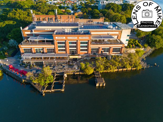 Aerial View of Brisbane Powerhouse on the Brisbane River in New Farm Queensland Photo Download