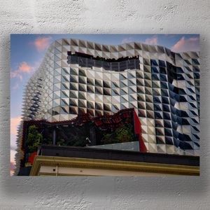 Futuristic Urban Architecture Geometric Facade with Green Rooftop Garden Photo Download