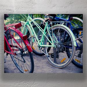 Colorful Vintage Bicycles Parked Outdoors Retro Bike Photography Photo Download