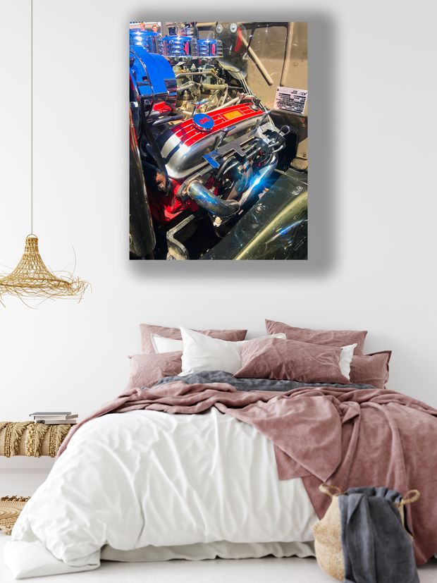 High-Performance Classic Car Engine with Chrome and Red Accents Vintage Hot Rod Motor Photo Download