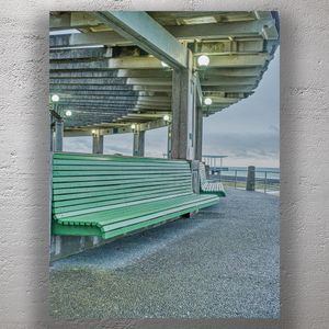 Coastal Bench Under a Weathered Pergola Tranquil Seaside Photography Photo Download