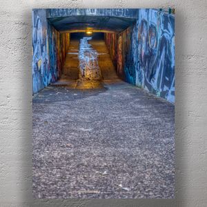 Urban Graffiti Tunnel with Wet Pavement Gritty Street Art Passageway Photo Download