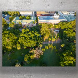 Brisbane City Botanic Gardens Aerial View with Historic Buildings and Lush Greenery Photo Download