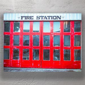 Vintage Red Fire Station Doors Historic Emergency Services Building Photo Download