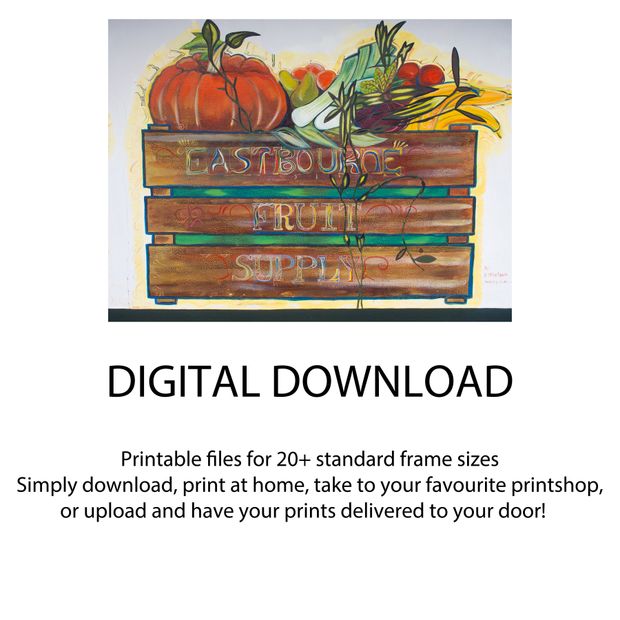 Vibrant Eastbourne Fruit Supply Mural Hand-Painted Wall Art Featuring Fresh Produce Photo Download