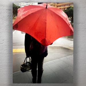 Rainy City Walk with Red Umbrella Urban Street Photo Download