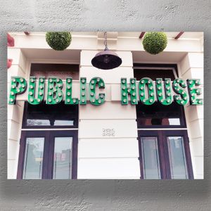 Vintage-Style Public House Bar Sign Retro Green Marquee Letters on Pub Exterior Photo Download