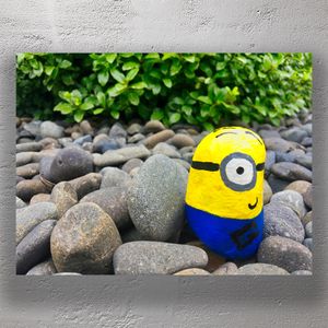 Hand-Painted Character Rock Art on Pebble Path Creative Outdoor Garden Decoration Photo Download