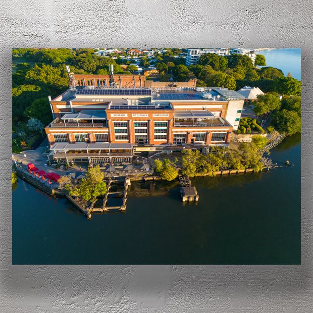 Aerial View of Brisbane Powerhouse on the Brisbane River in New Farm Queensland Photo Download