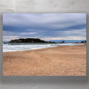 Tranquil Shoreline at Mount Maunganui Beach with Moturiki Island New Zealand Photo Download