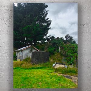 Abandoned Farm Shed with Water Tank in Rural Landscape Rustic Countryside Scene Photo Download