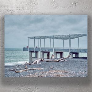 Napier Beach Ocean Lookout Moody Seascape with Driftwood and Modern Pier Photo Download