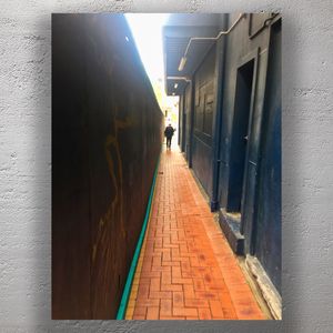 Narrow Urban Alleyway with Brick Path Atmospheric City Street Photography Photo Download