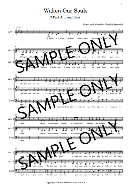 Waken Our Souls - 2 Part Alto and Bass (choral)