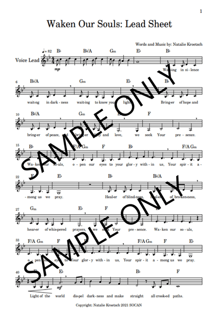 Waken Our Souls - Lead Sheet with Chords, Vocal Melody and Lyrics 