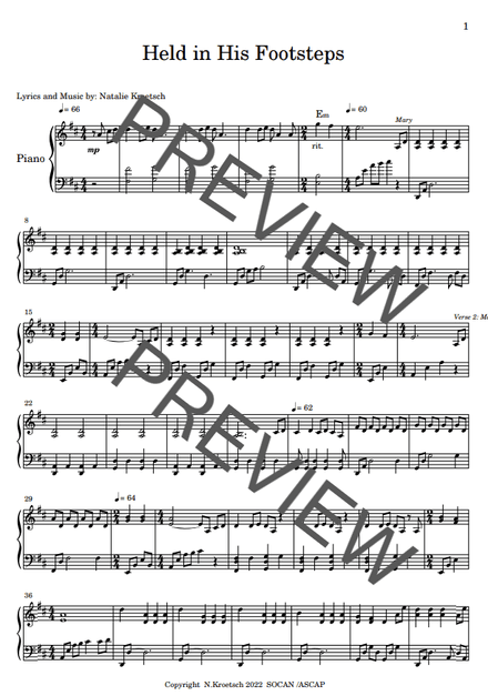Held in His Footsteps - Piano Accompaniment