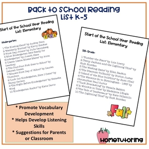 Back to School Fall Reading Lists K-5