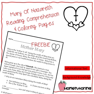 Mary of Nazareth Reading Comprehension &amp; Coloring Page FREEBIE