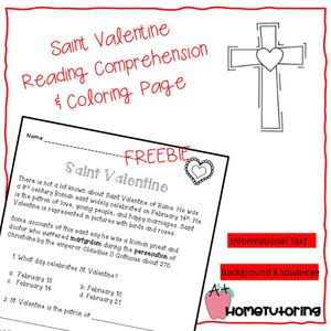 Saint Valentine Reading Comprehension &amp; Coloring Page FREEBIE