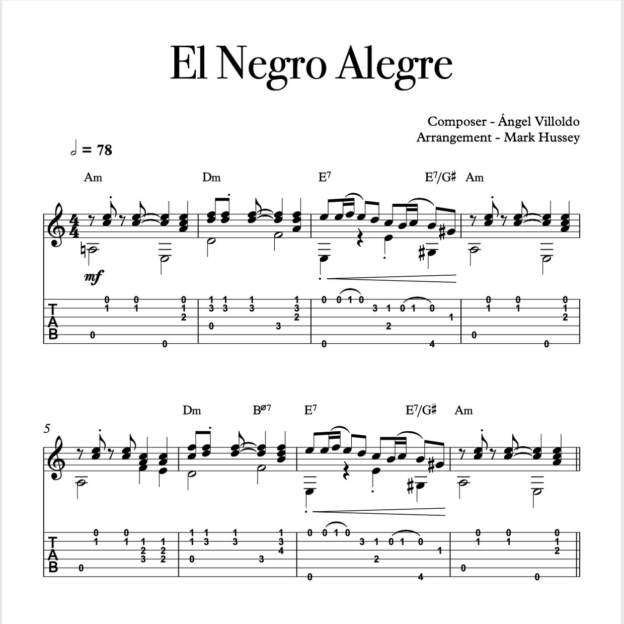 El Negro - Ángel Villoldo Villoldo - Classical guitar notation and ...