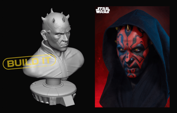 Darth Maul sideshow style bust stl full size files cut and uncut 