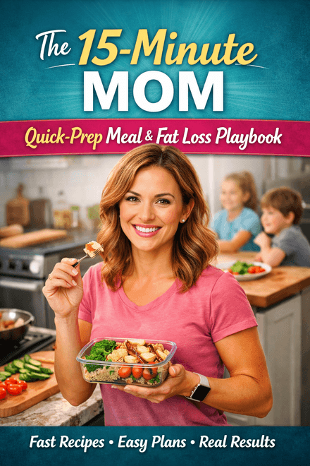 The 15 Minute Mom- Quick Prep Meal &amp; Fat Loss Playbook +Macro Cheat Sheet Weekly Meal Rotation Plan