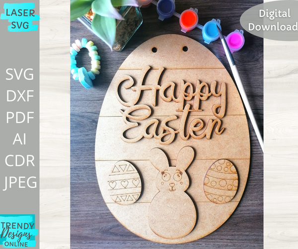 Happy Easter Door Hanger svg, Easter DIY Paint Kit svg