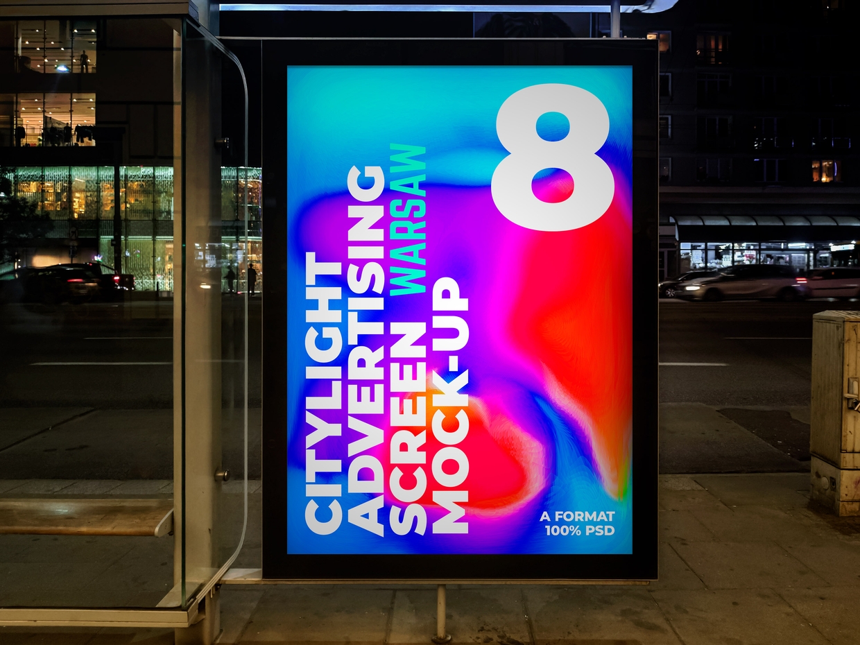 Warsaw Night Citylight Advertising Screen Mock-Up 1 v3