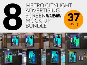 8 Warsaw Metro Citylight Advertising Screen Mock-Up Bundle 2