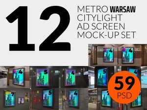 12 Warsaw Metro Citylight Advertising Screen Mock-Up Bundle 3