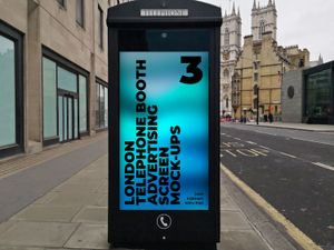 3 London Telephone Booth Citylight Advertising Screen Mock-Up 1