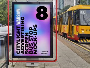 8 Warsaw Citylight Advertising Screen Bus Stop Mock-Up 12 v1