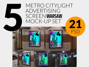 5 Warsaw Metro Citylight Advertising Screen Mock-Up Bundle 1