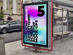 5 Warsaw Citylight Advertising Screen Bus Stop Mock-Up 8 v2