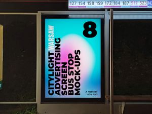 7 Warsaw Night Citylight Advertising Screen Bus Stop Mock-Up 1 v2