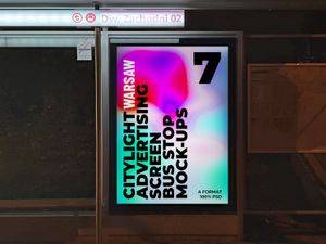 7 Warsaw Night Citylight Advertising Screen Bus Stop Mock-Up 1 v3