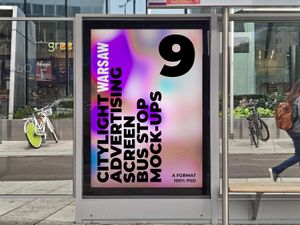9 Warsaw Citylight Advertising Screen Bus Stop Mock-Up 13