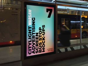7 Warsaw Night Citylight Advertising Screen Bus Stop Mock-Up 1 v1