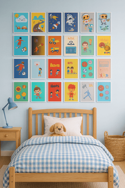 Boys Wall Art Printable Bundle | 20 Fun &amp; Sporty Kids Posters for Bedroom Decor |