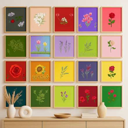 Floral Wall Art Bundle | 30 Beautiful Printable Botanical Posters | Rose, Tulip, Sunflower &amp; etc