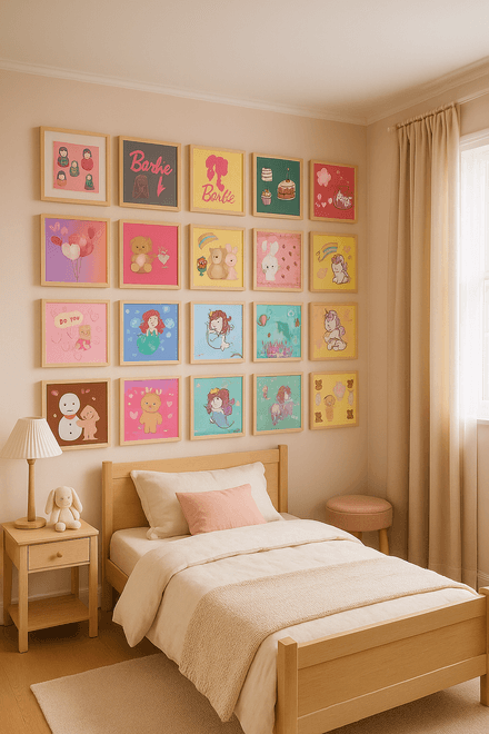 Girls Room Wall Art Bundle | 20 Cute &amp; Whimsical Barbie, Unicorns, Bears &amp; Mermaid Posters