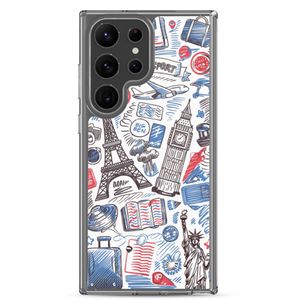 Travel Doodle Samsung Clear Case – Stylish, Ultra-Protective &amp; Adventure-Ready | Trendy 2025