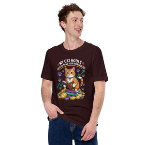 Funny and Sarcastic Crypto Cat Finance Quote Unisex Staple T-Shirt for Crypto Traders and Investors