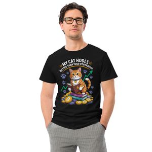 Funny and Sarcastic Crypto Cat Finance Quote Premium T-Shirt for Crypto Traders and Investors